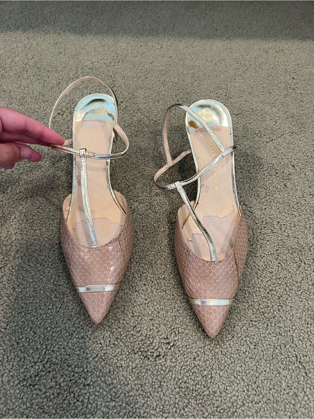 Mark & Graham Blush Pink Snakeskin Slingback Heels Pointed Toe Size 7.5
